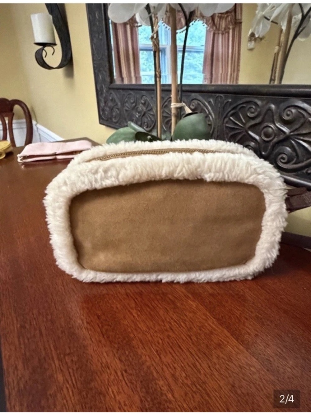 UGG Chestnut Suede Crossbody with Cream Shearling Trim - Picture 2 of 4
